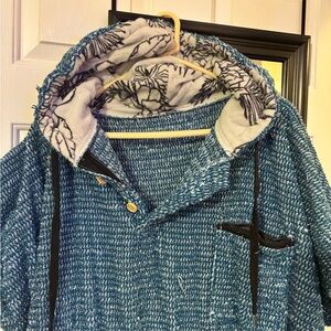 Elegant Blue Hooded Women's Cape